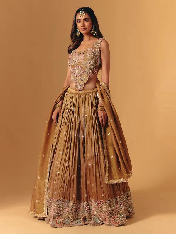 Gold silk designer cutdana bridal lehenga choli for women