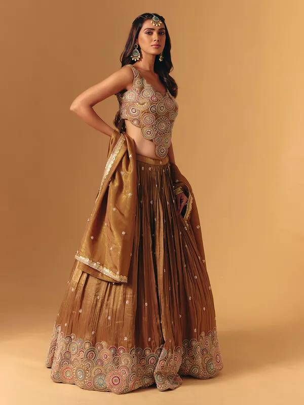 Gold silk designer cutdana bridal lehenga choli for women