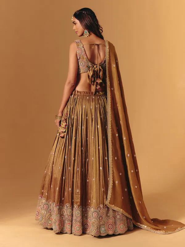 Gold silk designer cutdana bridal lehenga choli for women
