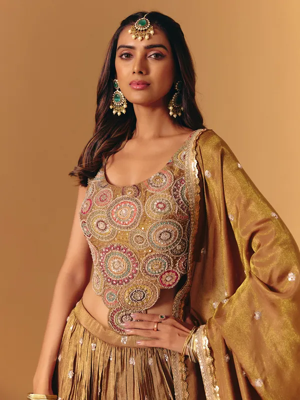 Gold silk designer cutdana bridal lehenga choli for women