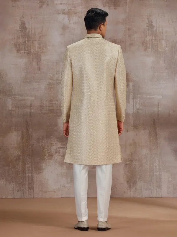Gold silk wedding sherwani for groom