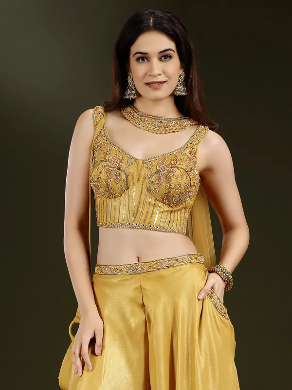 Gold tissue silk palazzo suit for wedding wear