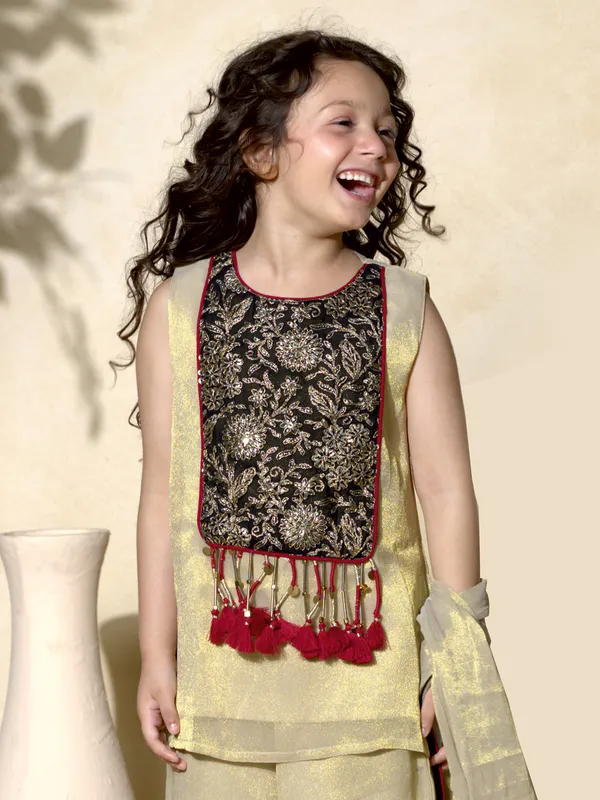 Gold tissue silk palazzo suit with zardosi work