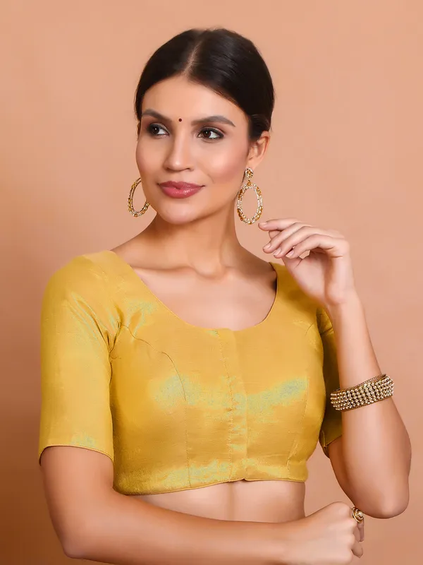 Gold tissue silk round neck ready made blouse