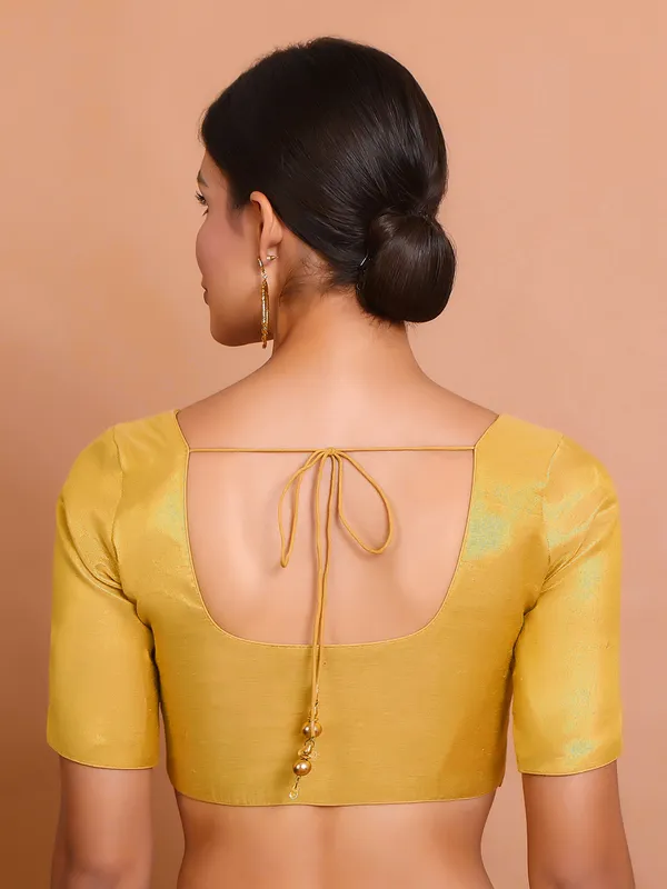 Gold tissue silk round neck ready made blouse
