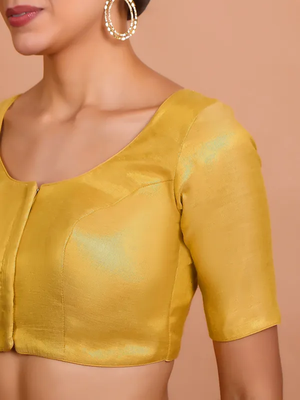Gold tissue silk round neck ready made blouse