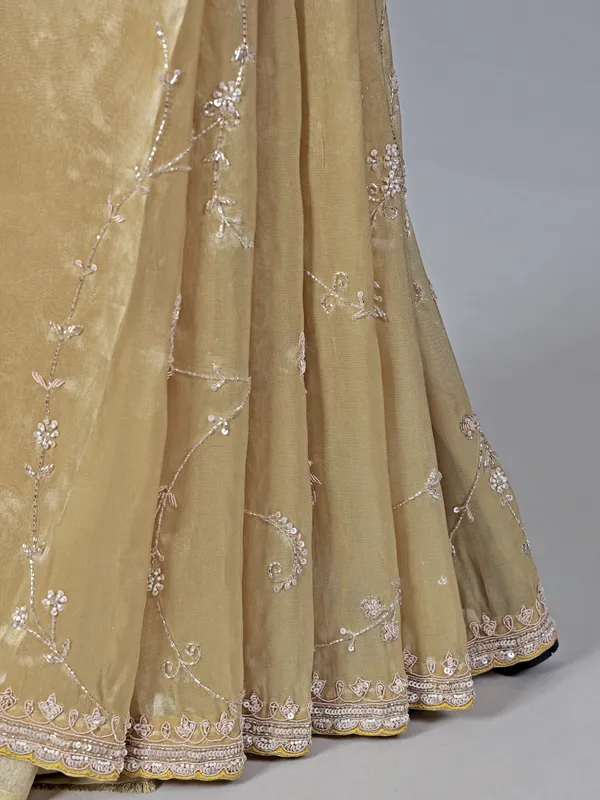 Gold tissue silk saree with zardosi detailing