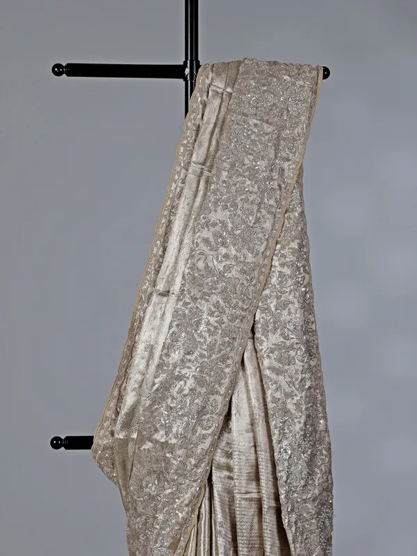 Gold tissue silk saree with zardosi work