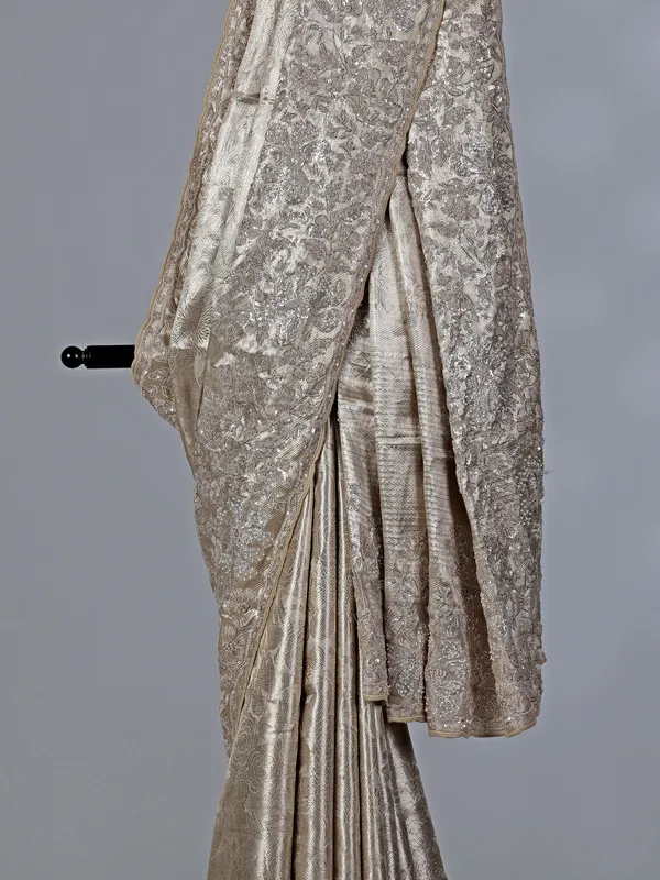 Gold tissue silk saree with zardosi work