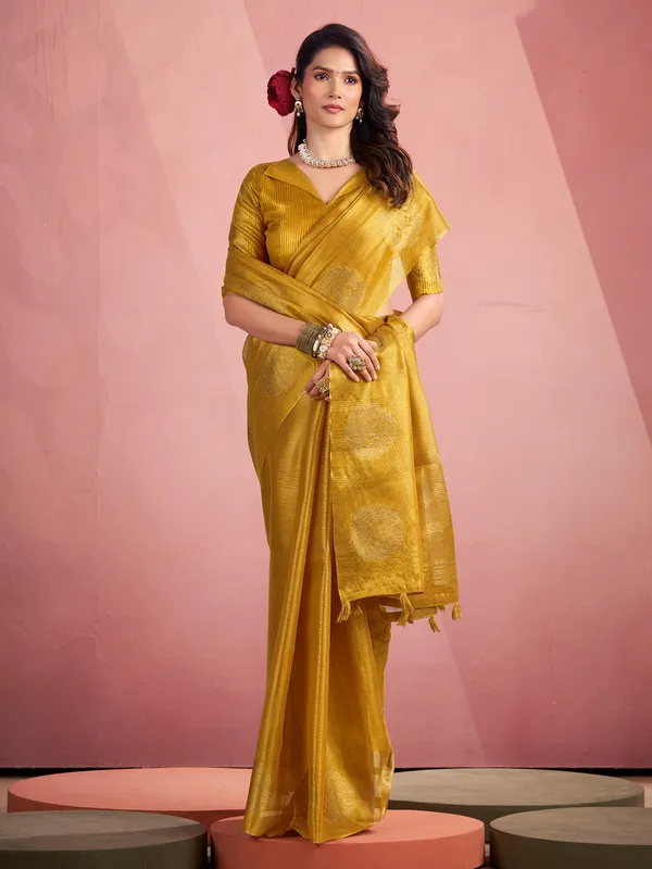 Gold tissue silk saree with zari weaving