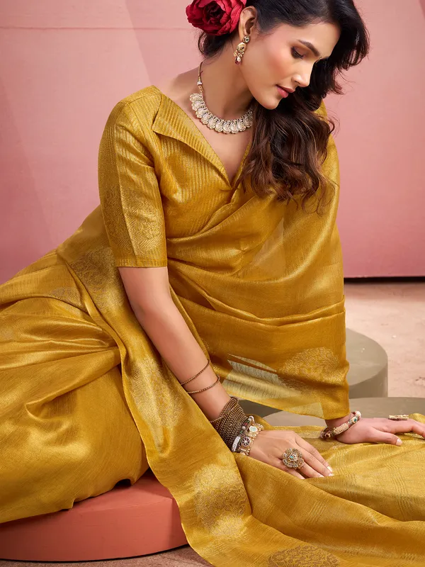 Gold tissue silk saree with zari weaving