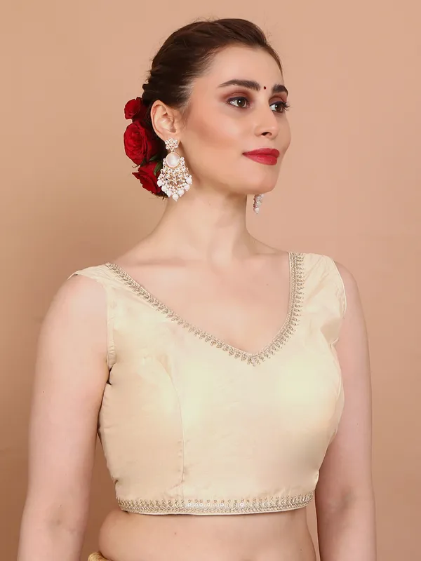 Gold tissue silk sleeveless ready made alterable blouse