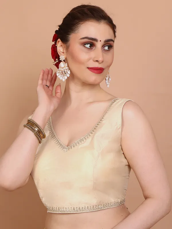 Gold tissue silk sleeveless ready made alterable blouse