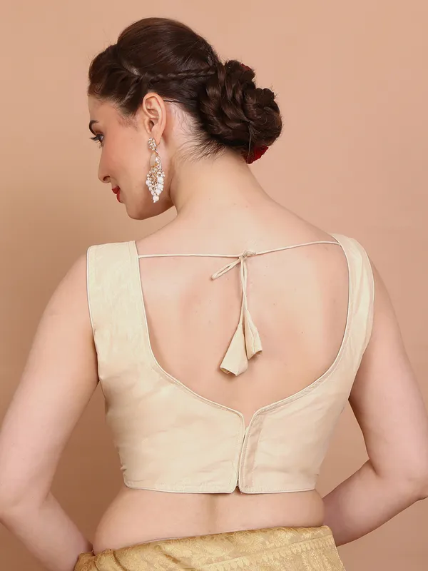 Gold tissue silk sleeveless ready made alterable blouse