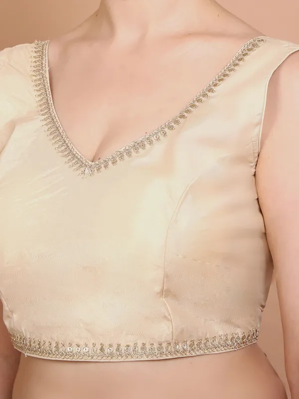 Gold tissue silk sleeveless ready made alterable blouse