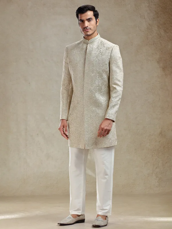 Golden beige rich embroideried indo western set