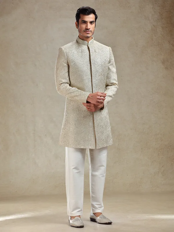 Golden beige rich embroideried indo western set