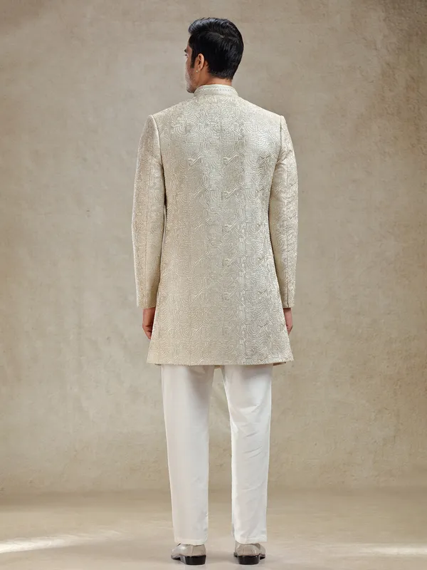 Golden beige rich embroideried indo western set