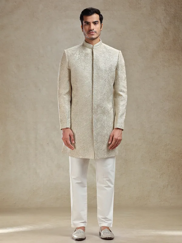 Golden beige rich embroideried indo western set