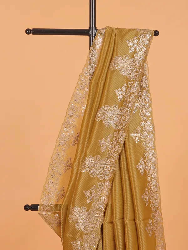 Golden brown wedding wear saree in organza