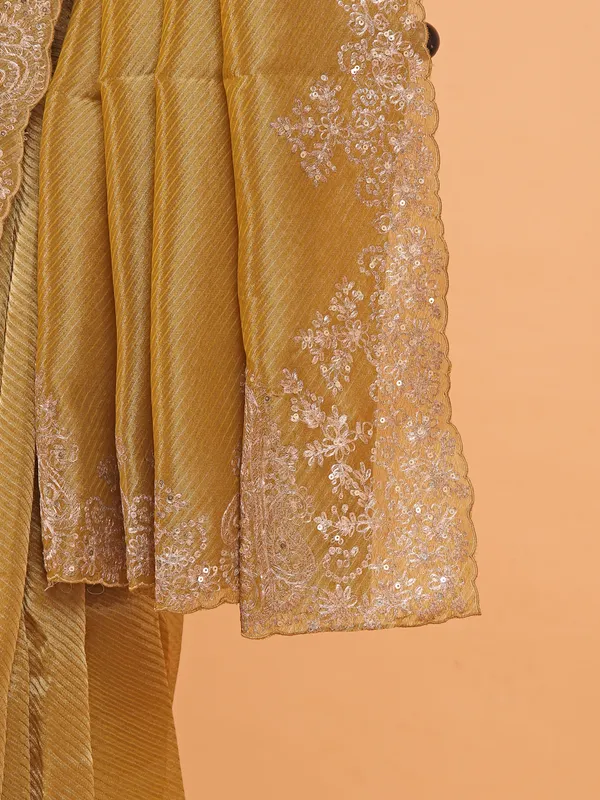 Golden brown wedding wear saree in organza