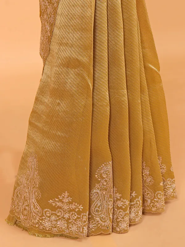 Golden brown wedding wear saree in organza