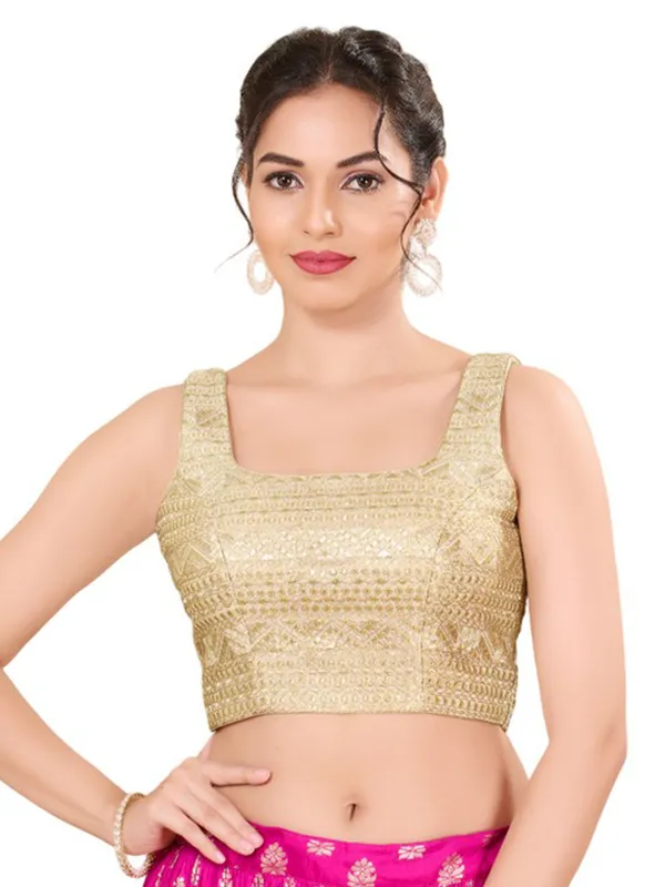 Golden cotton silk blouse with zari work