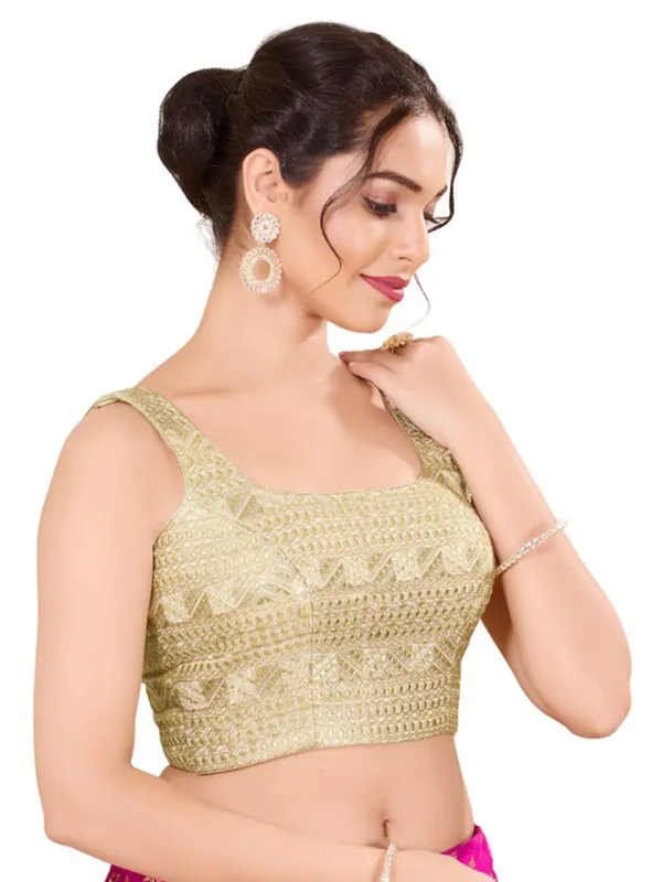 Golden cotton silk blouse with zari work