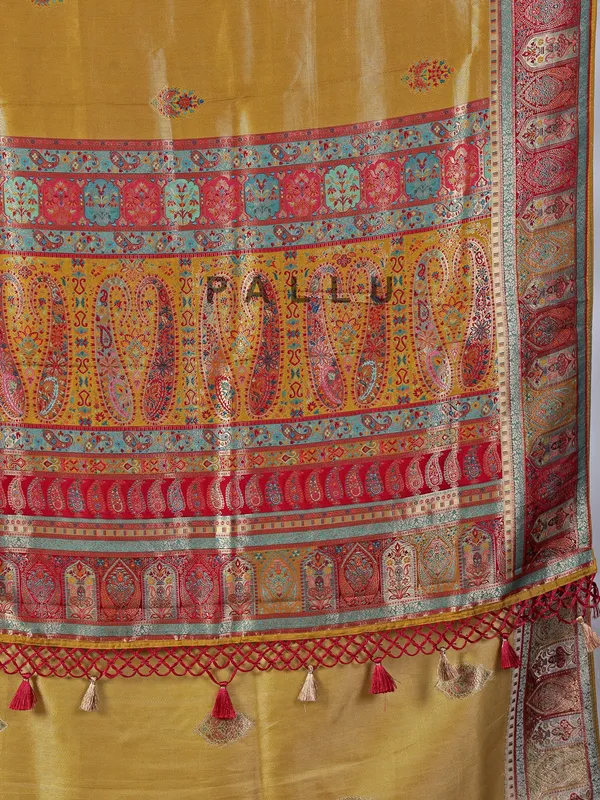 Golden dola tissue silk saree with zari embellishments