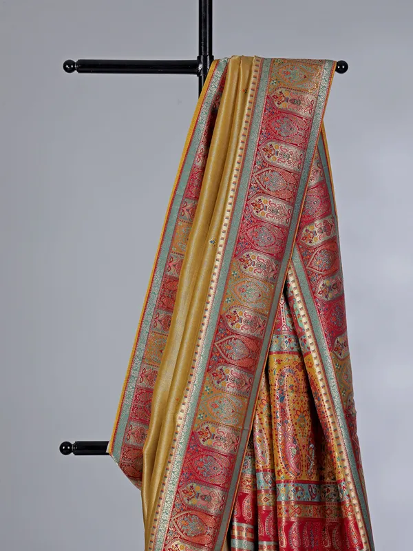 Golden dola tissue silk saree with zari embellishments