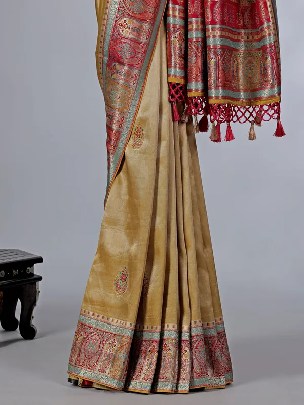 Golden dola tissue silk saree with zari embellishments