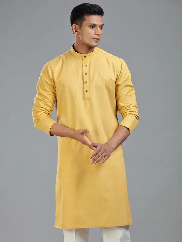 Golden ethnic finest cotton kurta suit for men