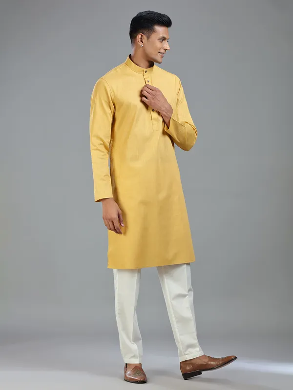 Golden ethnic finest cotton kurta suit for men