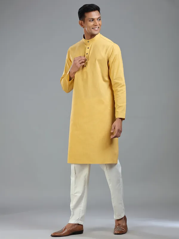 Golden ethnic finest cotton kurta suit for men
