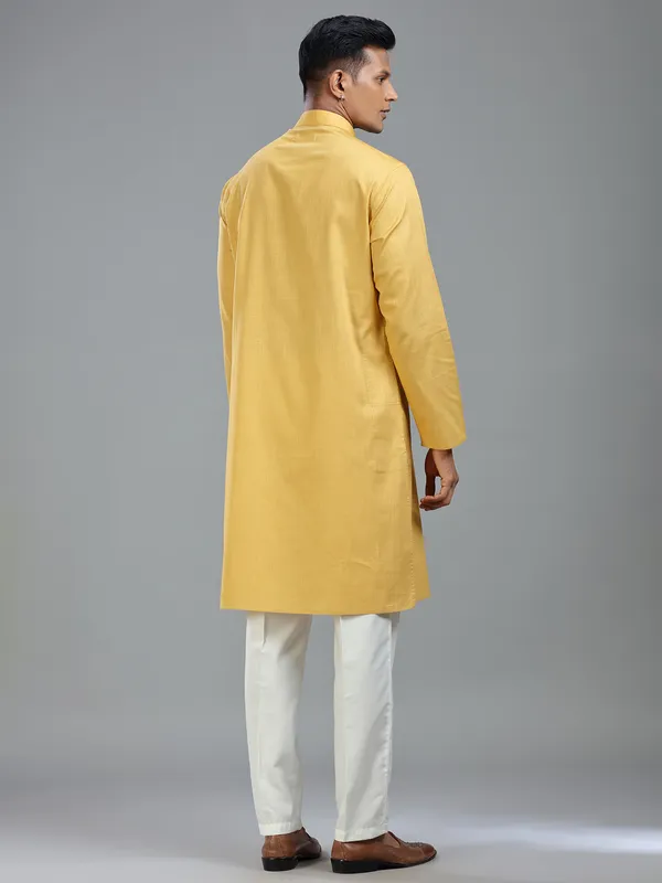 Golden ethnic finest cotton kurta suit for men