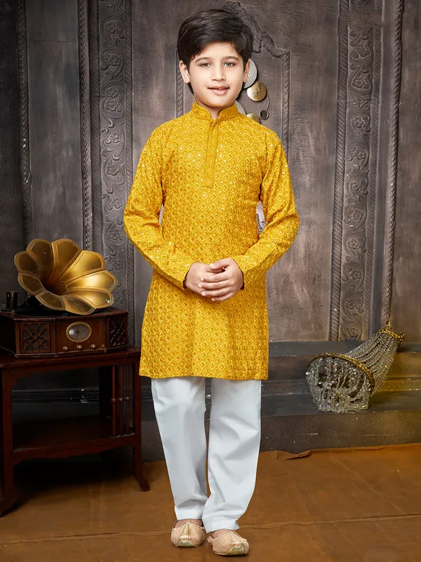 Golden georgette sequins kurta suit for boys