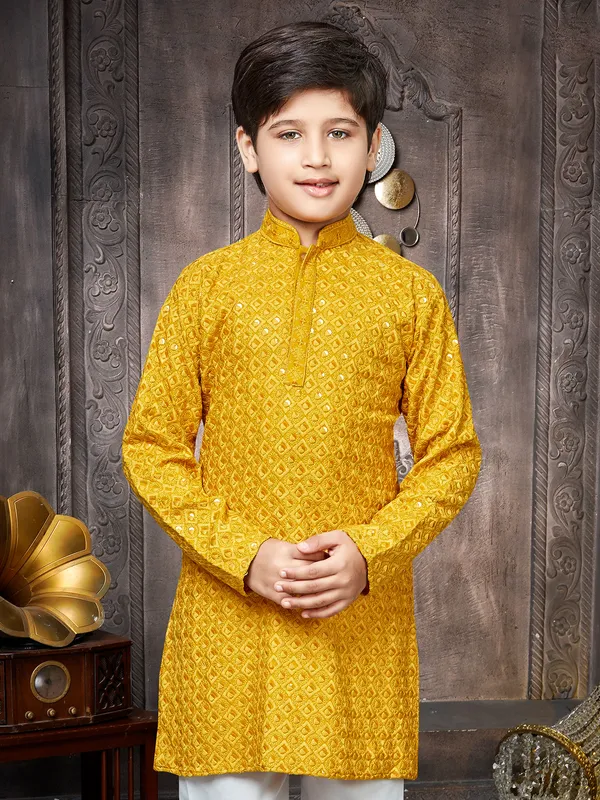 Golden georgette sequins kurta suit for boys