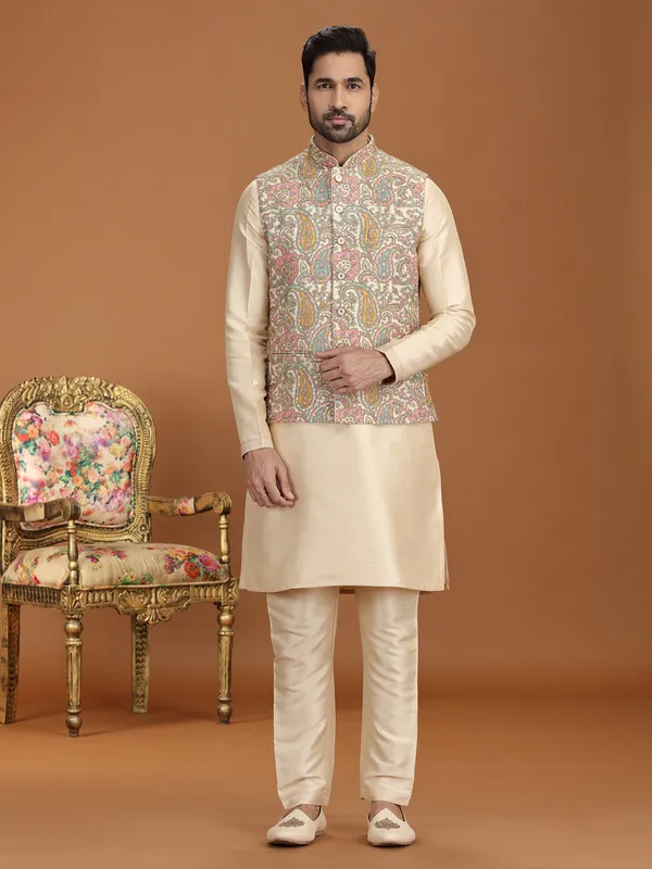 Golden georgette waistcoat set for wedding