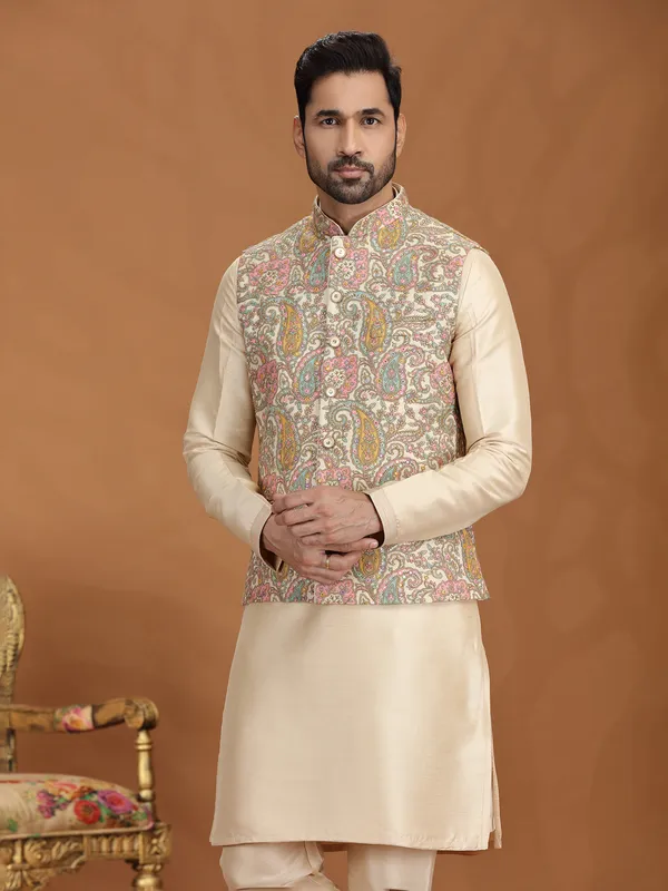 Golden georgette waistcoat set for wedding