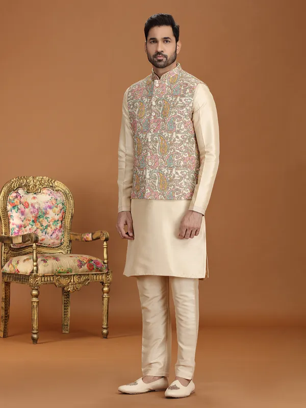Golden georgette waistcoat set for wedding