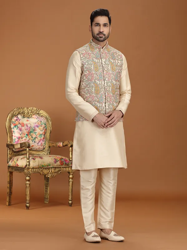 Golden georgette waistcoat set for wedding