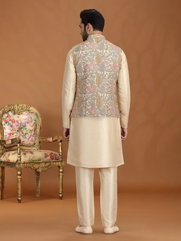 Golden georgette waistcoat set for wedding