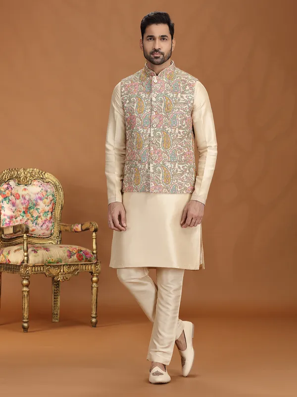 Golden georgette waistcoat set for wedding