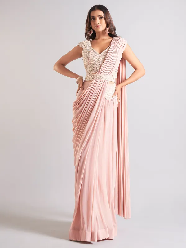 Golden pink saree for wedding