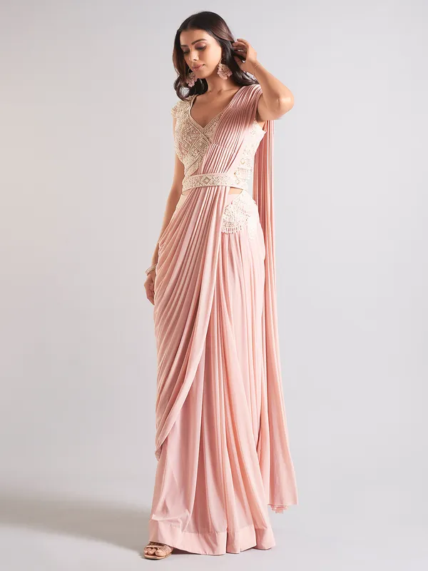 Golden pink saree for wedding