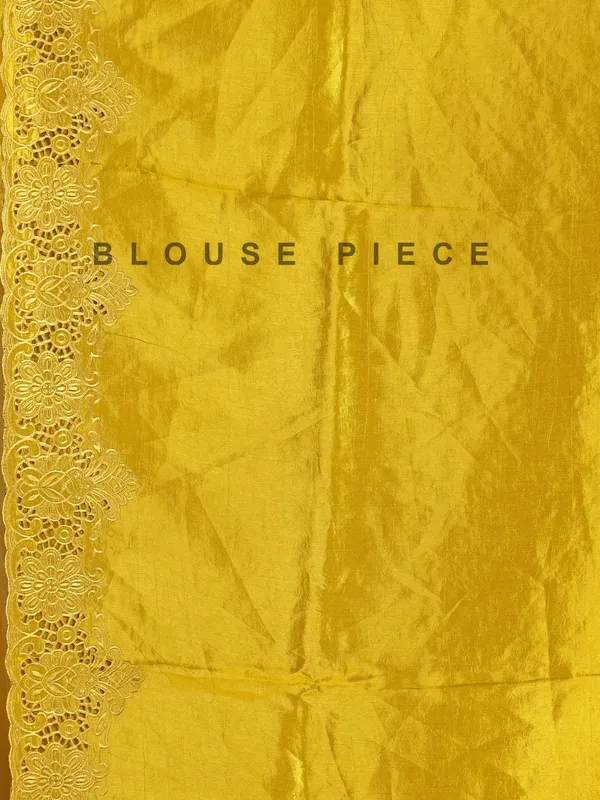 Golden semi silk saree with elegant cutwork and embroidery