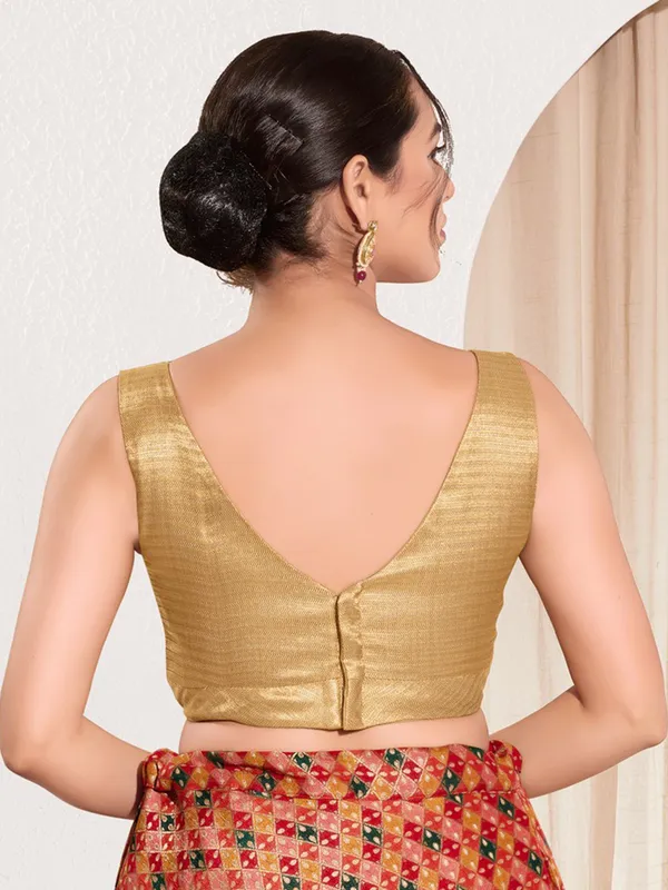 Golden silk ready made blouse in zari weaving