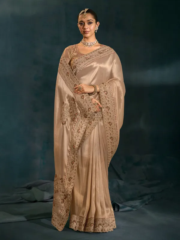 Golden silk saree for festive celebration