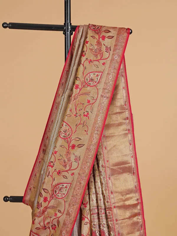 Golden silk saree with rich zari weaving