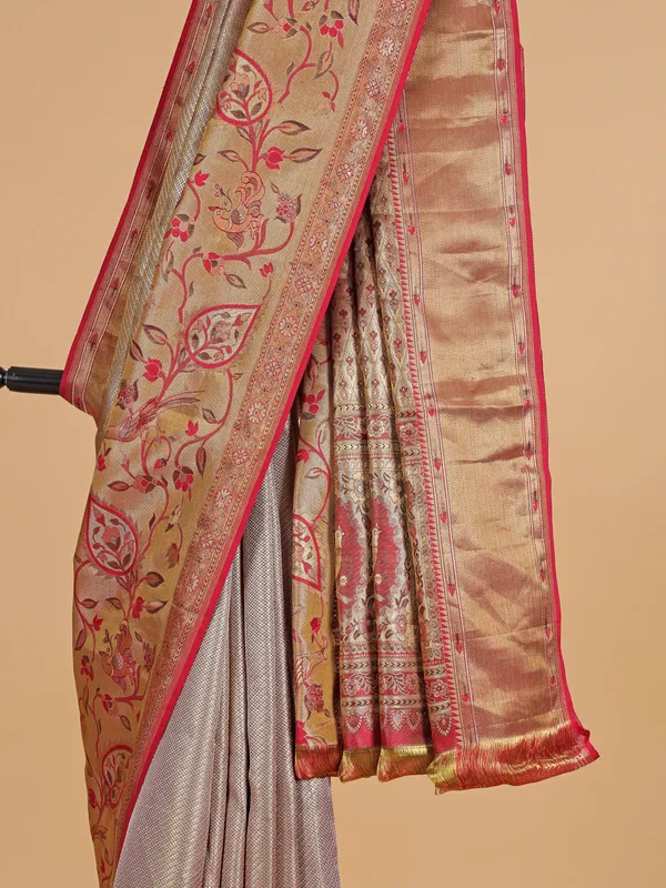 Golden silk saree with rich zari weaving
